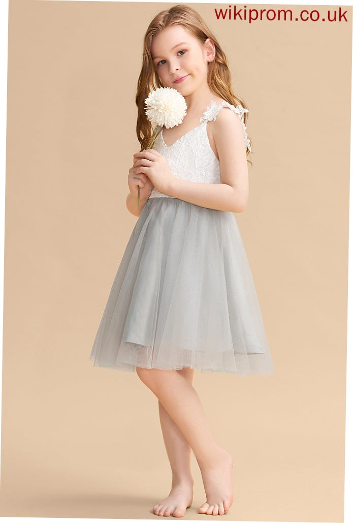 - Flower Girl Dresses Dress Girl Flower A-Line Elvira Knee-length Tulle/Lace Sleeveless V-neck