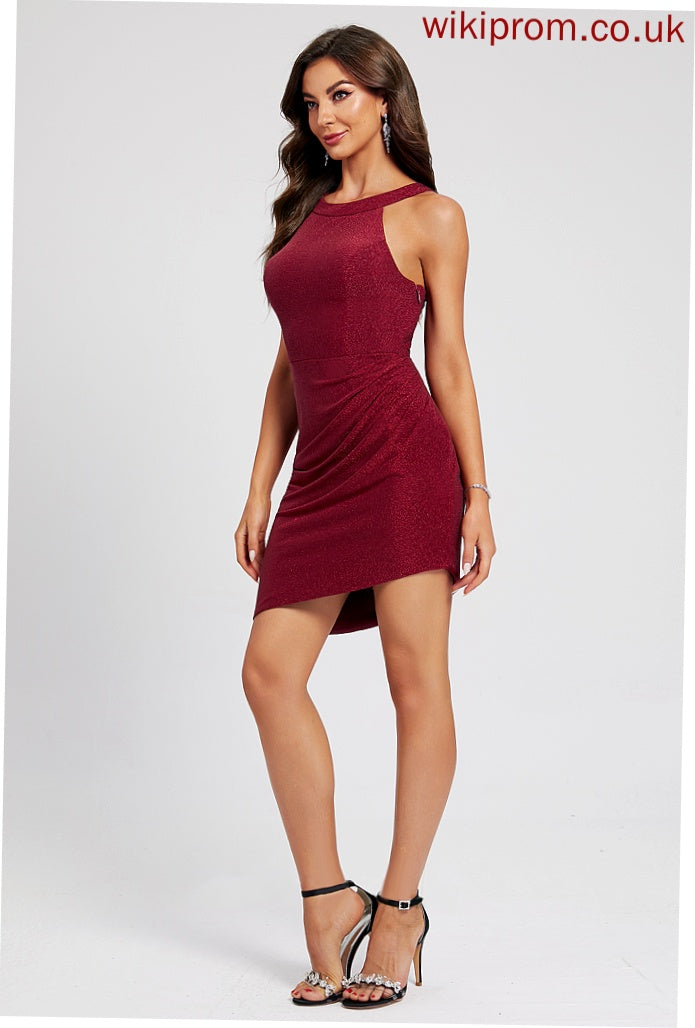 Club Dresses Neck Scoop Polyester Dress Bodycon Asymmetrical With Cocktail Pleated Logan