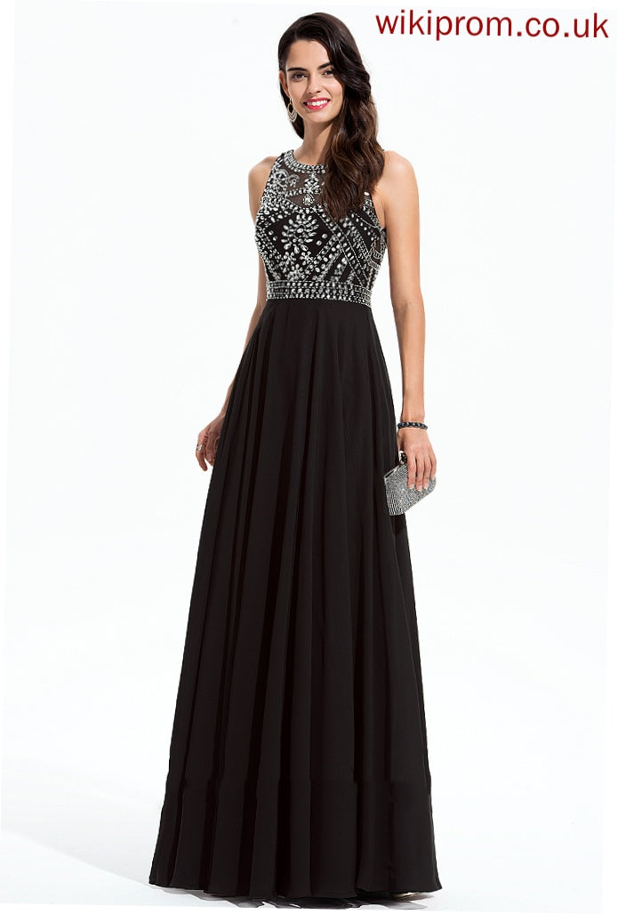 Chiffon A-Line Scoop Beading Prom Dresses Floor-Length Sequins Tara With