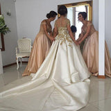 2022 Off-the-Shoulder Sweetheart Long Pink A-Line Beads Open Back Bridesmaid Dresses WK594
