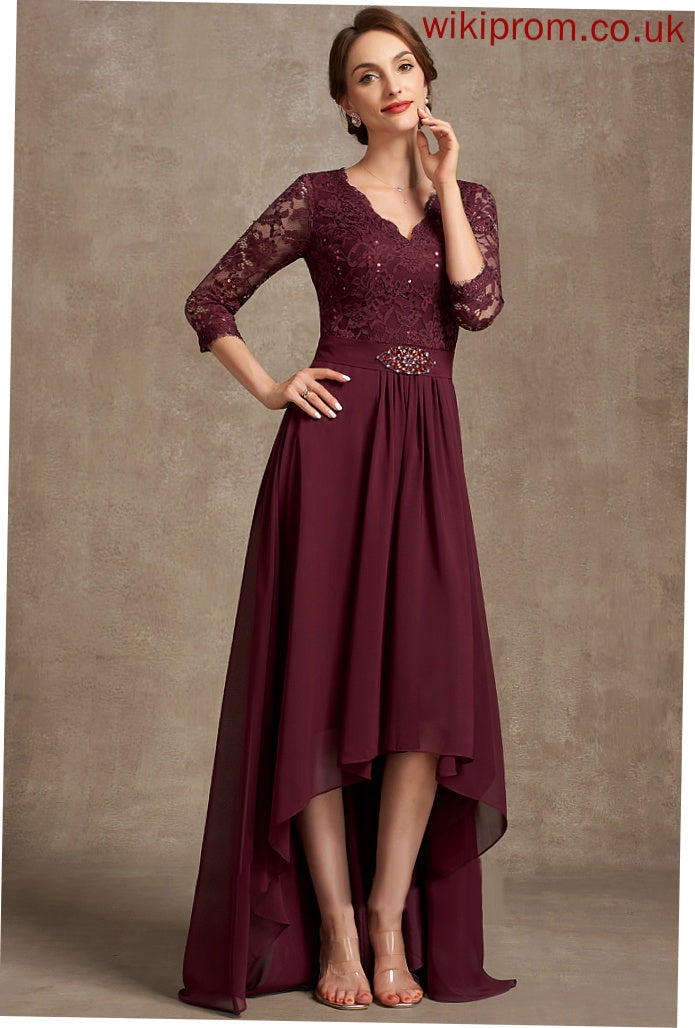 Chiffon A-Line Asymmetrical Beading of Mother of the Bride Dresses Bride the Lace Sequins Dress Mother Beatrice With V-neck