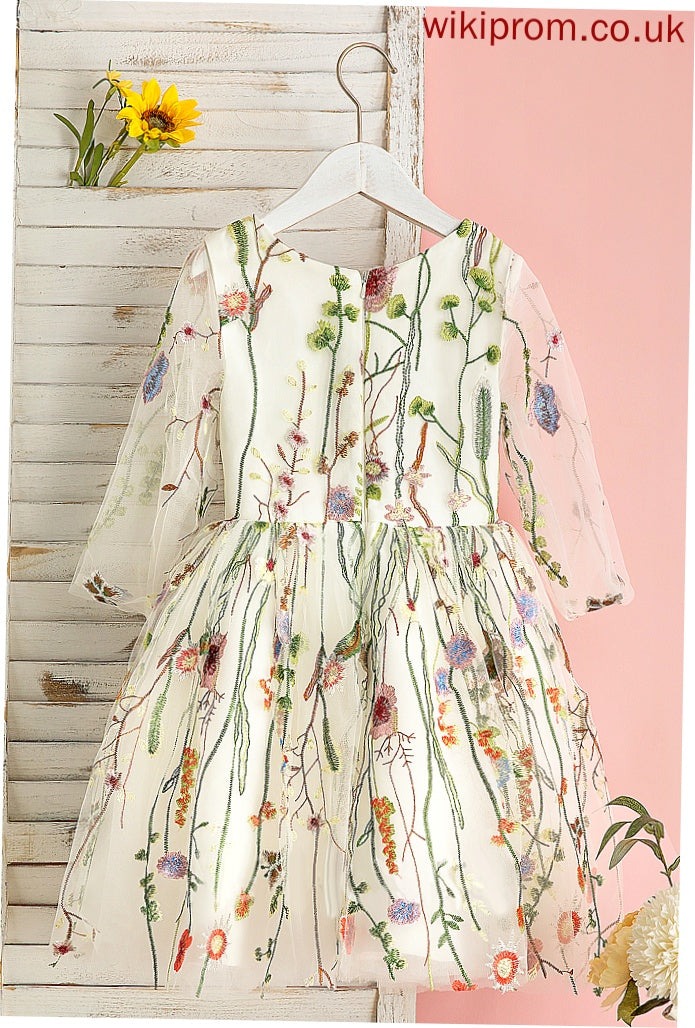 Flower Neck Lace Long Knee-length Sleeves Marlee Flower Girl Dresses Ball-Gown/Princess Scoop - Girl Dress