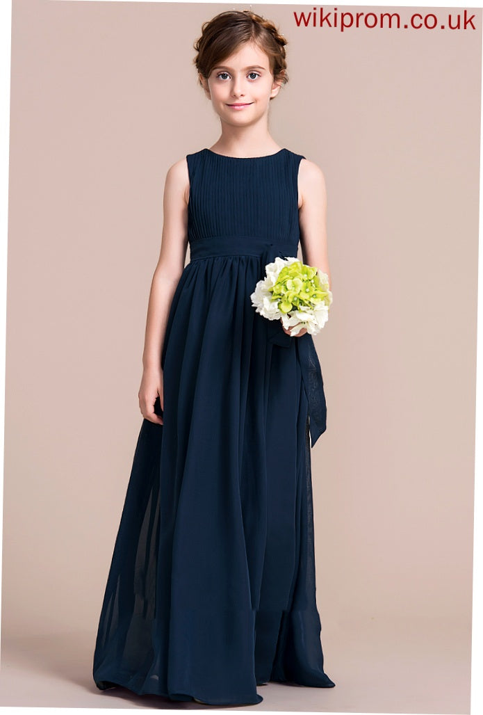 Flower Girl Dresses Scoop Empire Yasmin Chiffon Neck Dress Girl Sleeveless - Floor-length Flower With Bow(s)