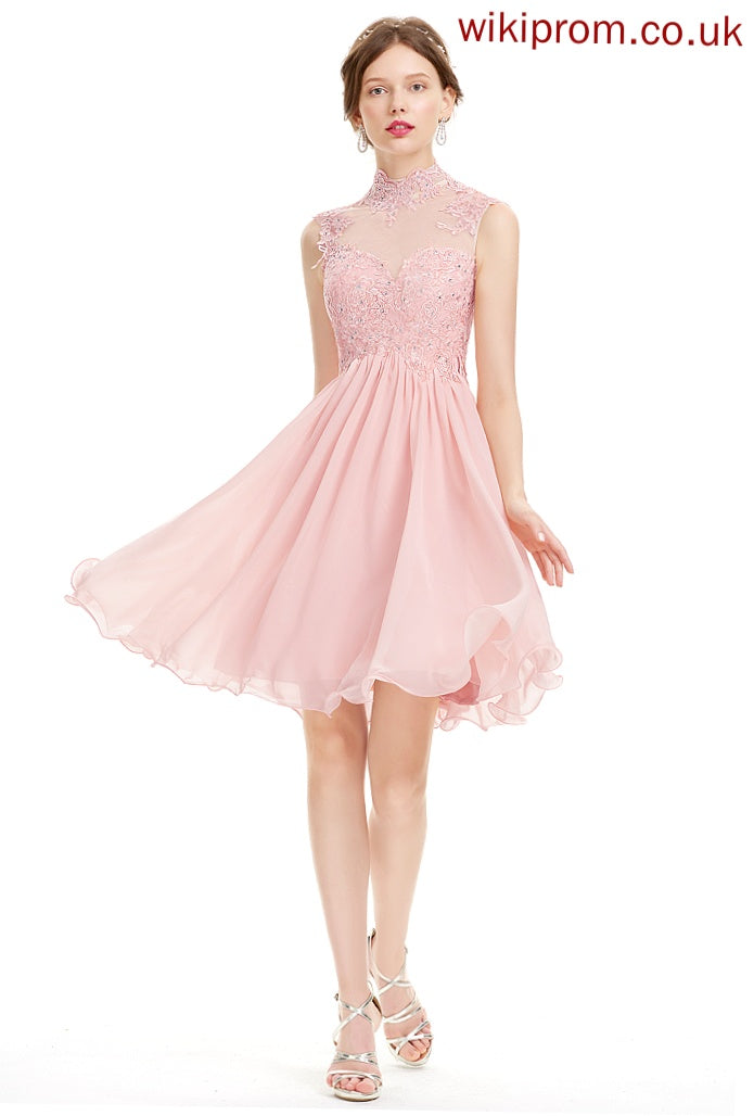 Chiffon Dress Lace With Homecoming A-Line Homecoming Dresses Beading Knee-Length Micaela Neck High