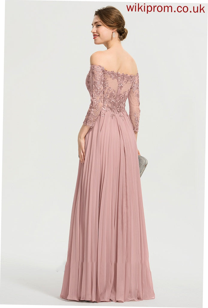 Sofia Sequins With Floor-Length Prom Dresses Pleated Ball-Gown/Princess Off-the-Shoulder Chiffon