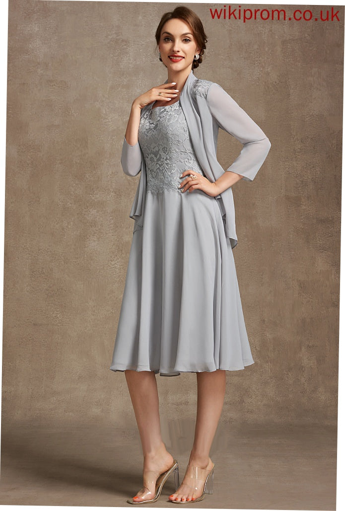 Chiffon A-Line the Kirsten Mother of the Bride Dresses Neckline Mother Square of Dress Bride Lace Knee-Length