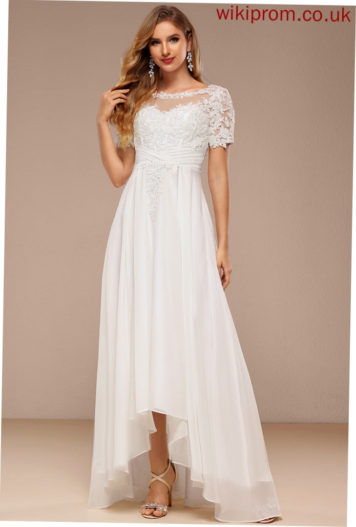 Chiffon Dress Boat Wedding Wedding Dresses Asymmetrical A-Line Neck Lace Maya