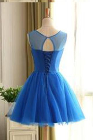 Royal Blue Short Beading Open Back Homecoming Dress WK431