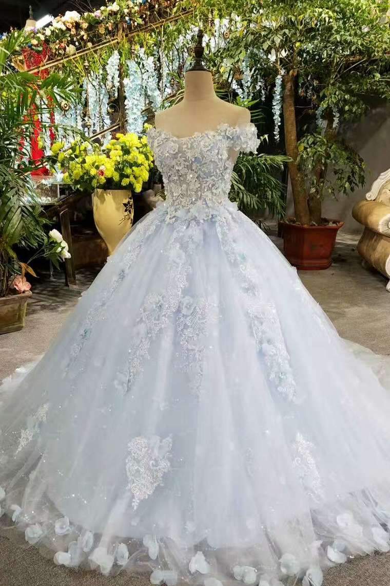 New Arrival Tulle Wedding Dresses Lace Up With Appliques Cheap Price