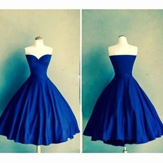 Royal Blue Sweetheart Vestidos Knee Length Backless Pleats Fashion Graduation Dress WK439