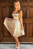 Two-Pieces Homecoming Dresses V-Neck Knee-Length Sequins Lace