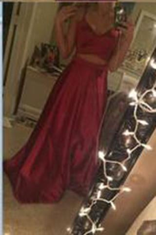 Two Piece Straps Long Prom Dress Evening Dress Spaghetti Straps Wine Red Prom Dresses WK159