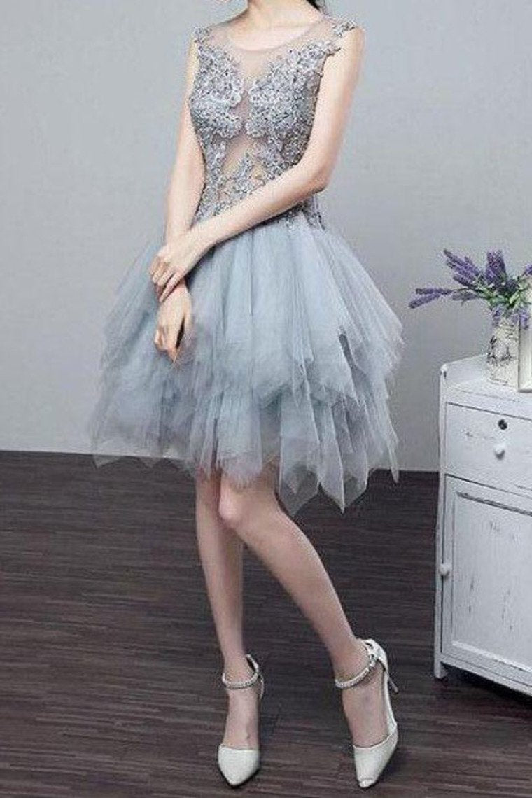 See-Through Homecoming Dresses A Line Scoop Tulle With Applique