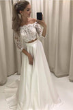 A-line Princess Lace Bodice 3/4 Sleeves Two Pieces Satin Simple Wedding Dresses WK728