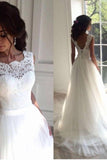 White Open Back Lace Up Modest Lace Tulle Wedding Dresses Bridal Gowns