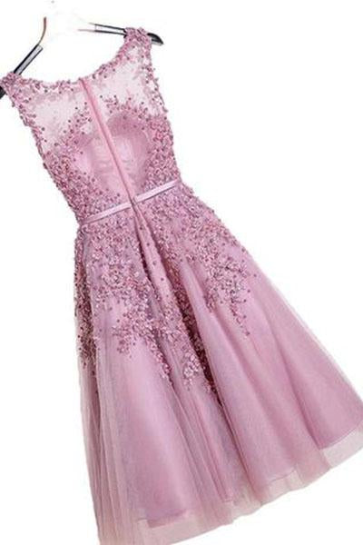 Floral Lace Applique Sheer Sweetheart Illusion Short A-Line Tulle Homecoming Dresses WK228