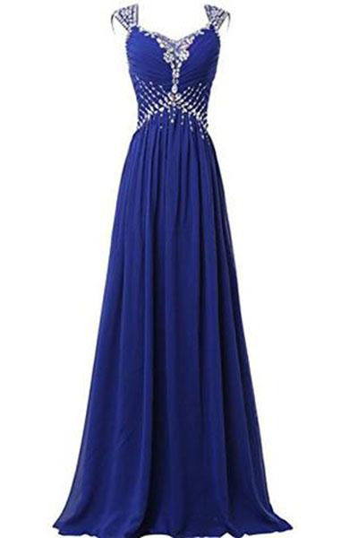 V-neck Prom Gowns Party Dresses Chiffon Long Evening Dresses WK205