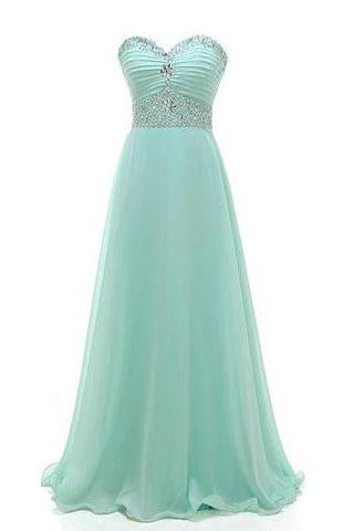 Gorgeous Sweetheart A-line Strapless Chiffon Crystal Floor-Length Long Prom Dresses WK543