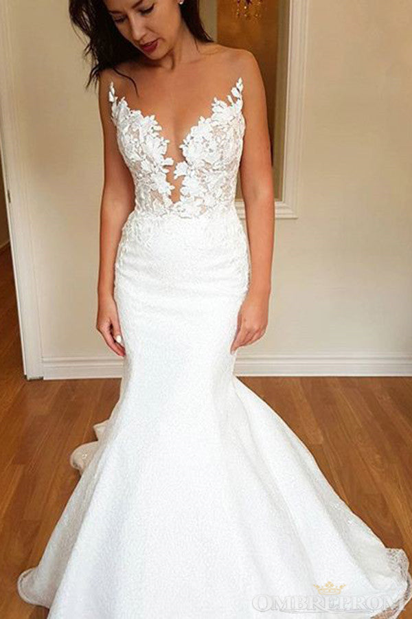 Mermaid Lace Wedding Dresseses V Neck Court Train Bridal Gowns