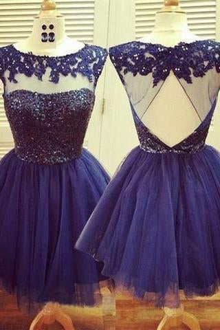 Homecoming Dress Navy Blue Homecoming Dress Short Prom Dress Prom Gown WK438