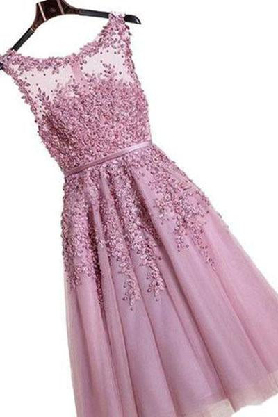 Floral Lace Applique Sheer Sweetheart Illusion Short A-Line Tulle Homecoming Dresses WK228