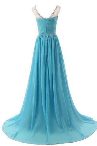 Beaded Straps Bridesmaid Prom Dress with Sparkling Embellished Waist