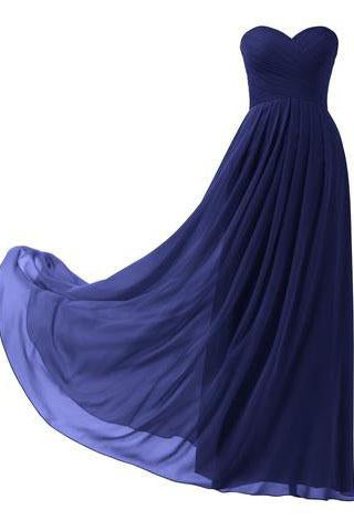 A-Line Chiffon Bridesmaid Dress Strapless Long Prom Evening Gown