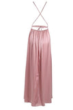 Deep V-Neck Spaghetti Straps Pink Open Back Simple Cheap Prom Dresses