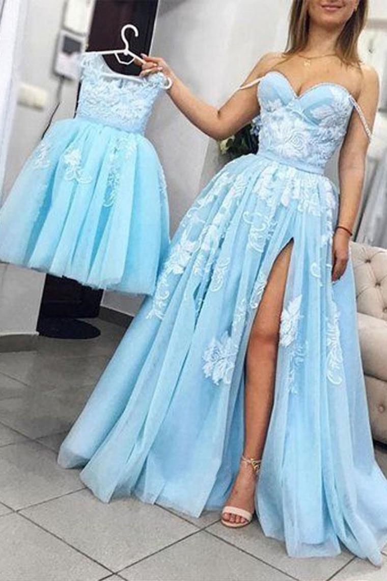 Sweetheart A-Line Prom Dress Floor Length Tulle With Slit