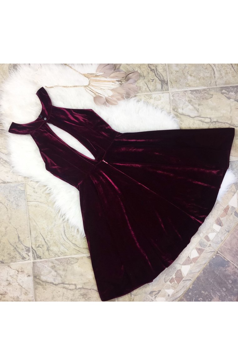 Velvet Scoop Open Back A Line Short/Mini Cocktail Dresses