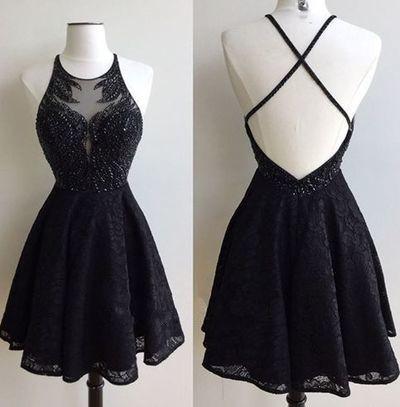 Black Lace Prom Dress Short Prom Dress Homecoming Dress WK334