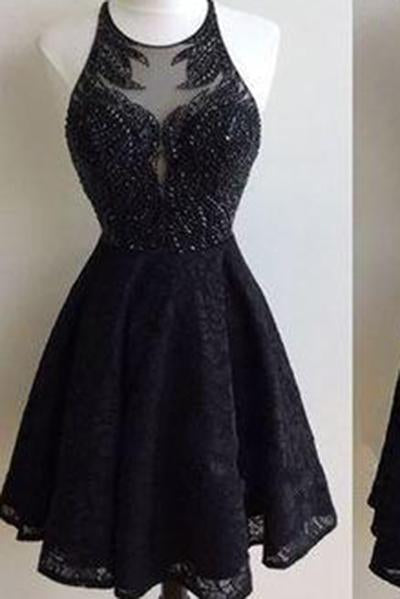 Black Lace Prom Dress Short Prom Dress Homecoming Dress WK334
