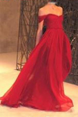 Charming A-Line Off-the-Shoulder Floor Length Red Prom/Evening Dress with Ruched WK866