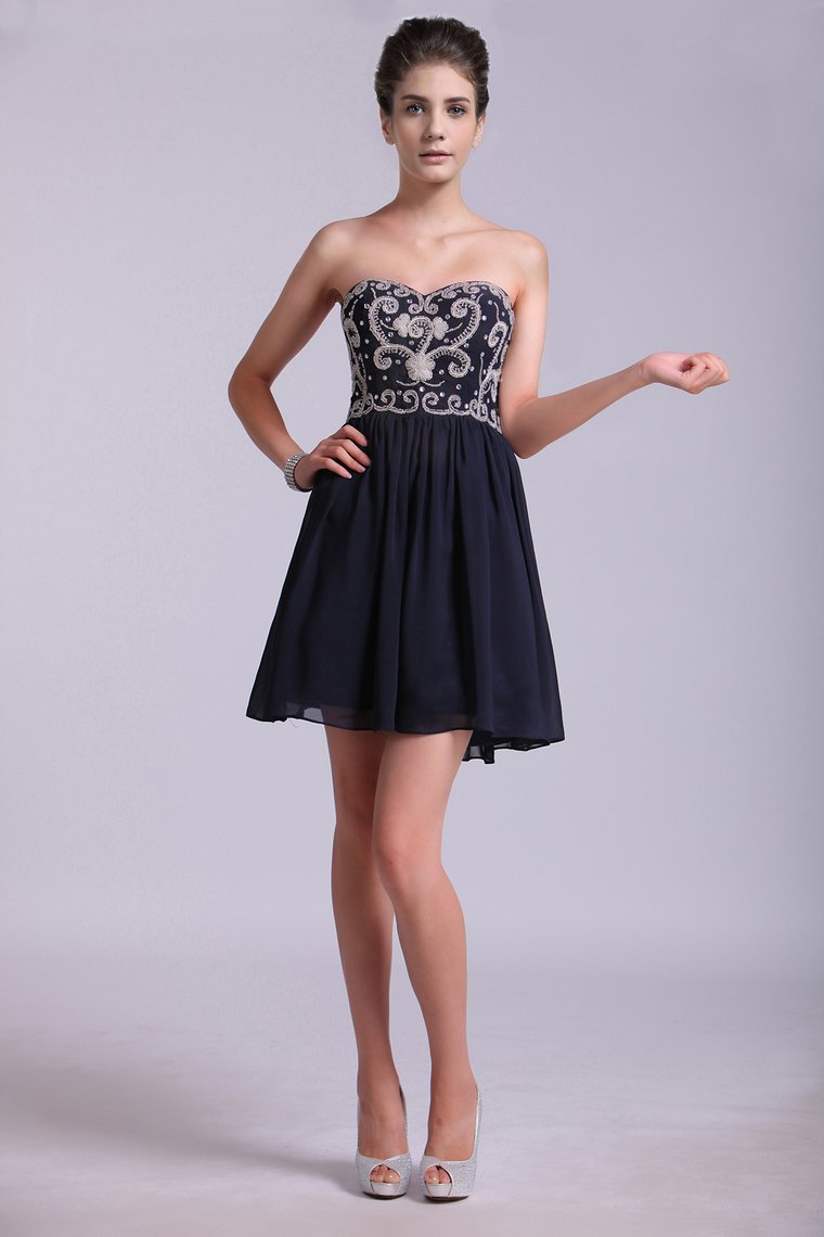 Homecoming Dresses A Line Short/Mini Sweetheart Chiffon With Beads&Sequins