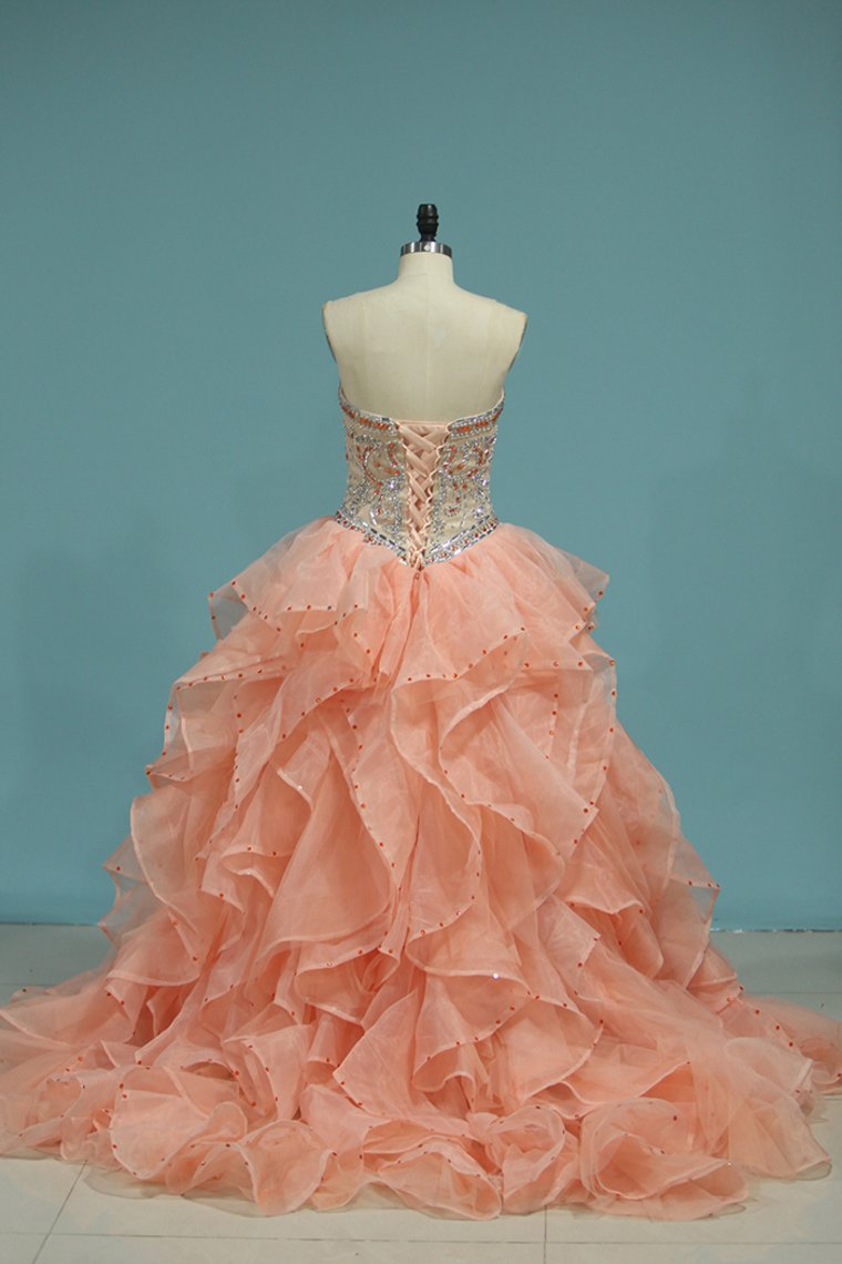 Quinceanera Dresses Sweetheart Ball Gown With Beads And Jacket Court Train