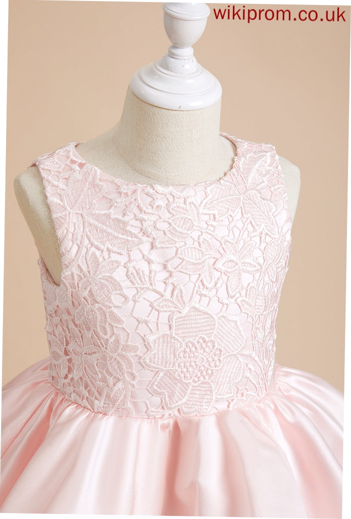Flower Scoop Short/Mini Selena Satin/Lace Girl Dress A-Line - Neck Sleeveless Flower Girl Dresses