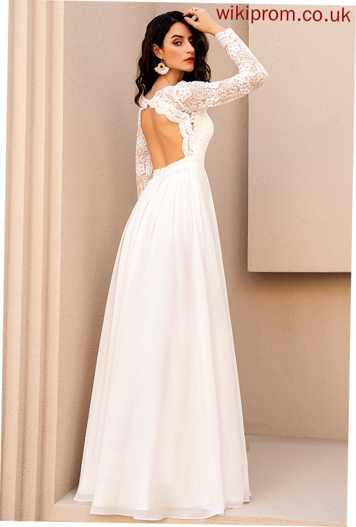 Chiffon Wedding Lace Dress Floor-Length V-neck Avah A-Line Wedding Dresses