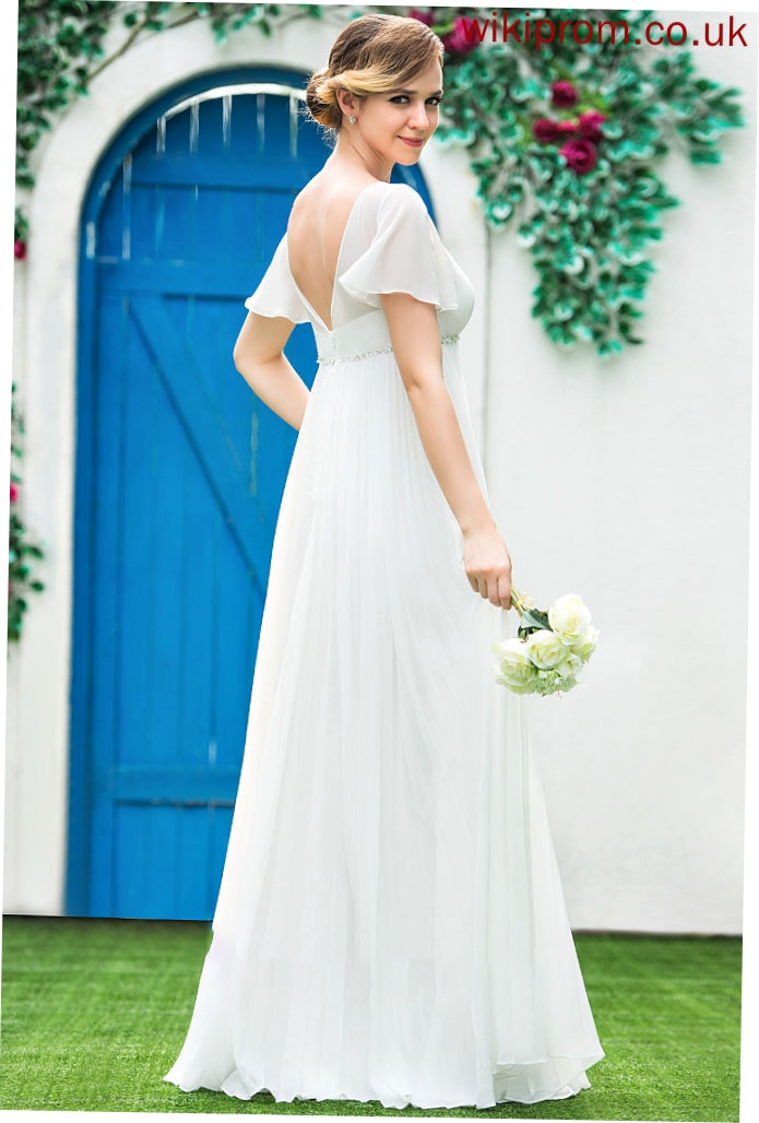 Chiffon Dress Kyra V-neck Wedding Dresses Pleated Floor-Length With Wedding Beading Empire