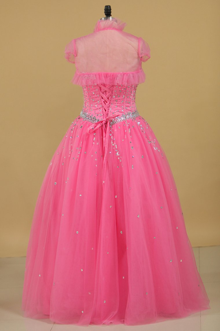 Ball Gown Beaded Bodice Quinceanera Dresses Sweetheart Tulle Floor Length