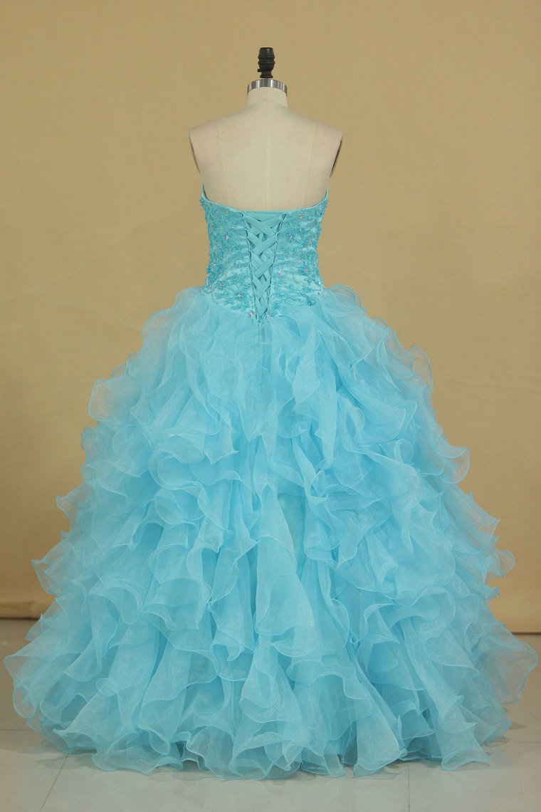 Sweetheart Beaded Bodice Organza Quinceanera Dresses Floor Length