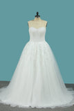 Sweetheart Organza A Line Wedding Dresses With Applique And Beads Sweep Train