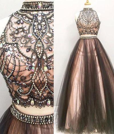 Two pieces A line Beaded 2024 Tulle prom dress dresses for prom Long prom dress 16156