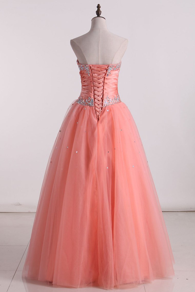 Hot Fuchsia Quinceanera Dresses Ball Gown Sweetheart Floor-Length Tulle With Embroidery Lace Up Back