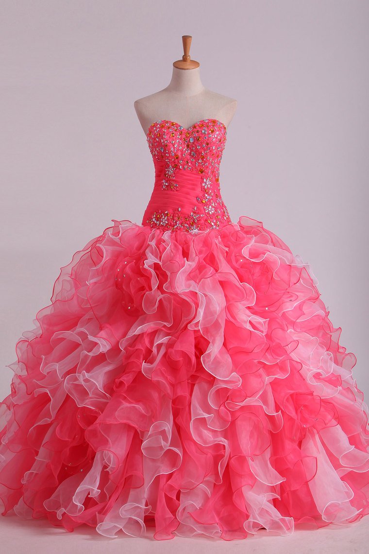 Bicolor Ball Gown Quinceanera Dresses Sweetheart Pleated Bodice With Beads And Applique