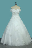 Off The Shoulder Tulle A Line Wedding Dresses With Applique And Handmade Flower