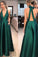 Deep V-Neck Simple Cheap Green Long Open Back Prom Dresses
