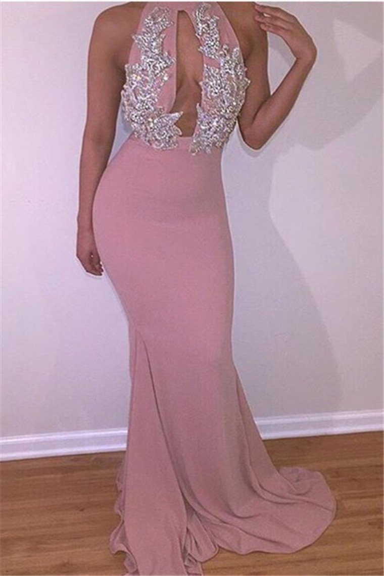 Chiffon Scoop With Applique And Beads Mermaid Prom Dresses