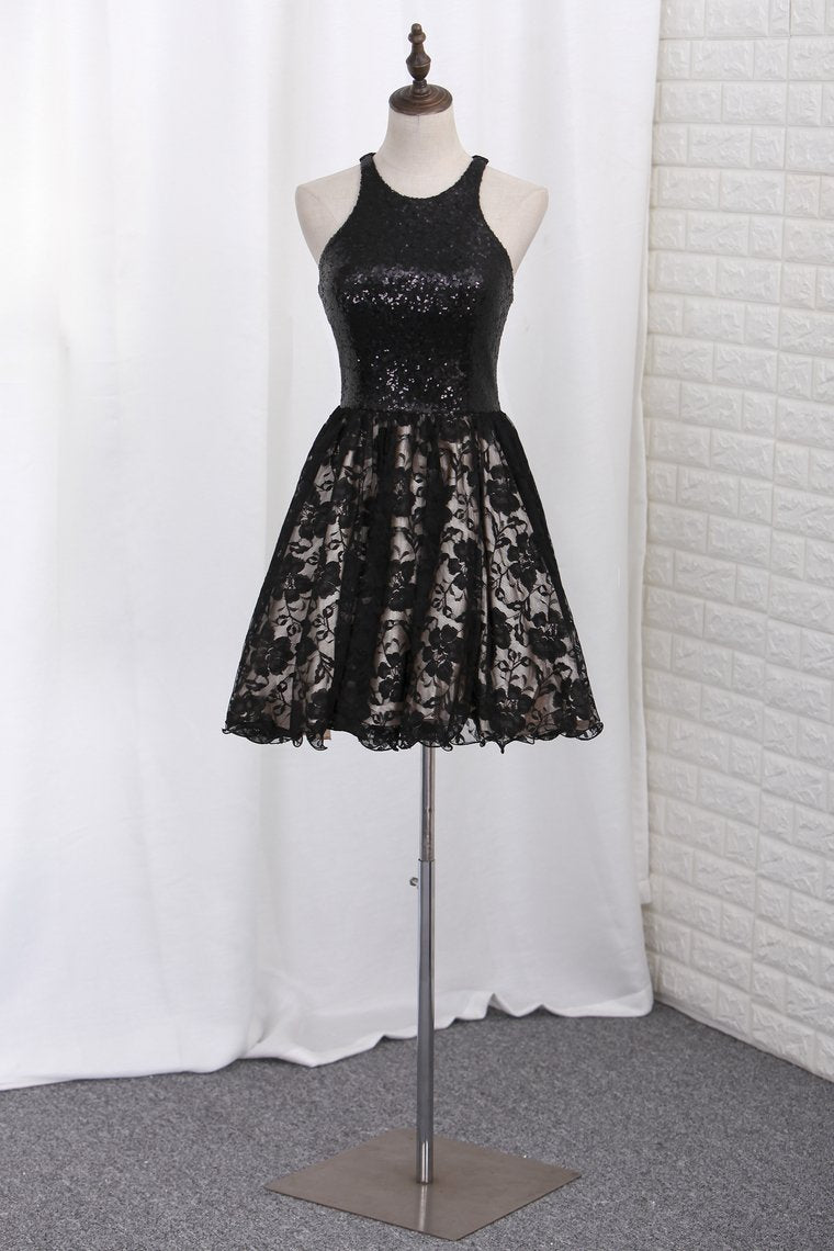 Homecoming Dresses A Line Scoop Sequin&Lace Short/Mini