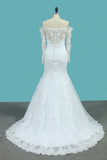 Long Sleeves Mermaid Tulle Off The Shoulder Wedding Dresses With Applique And Beads