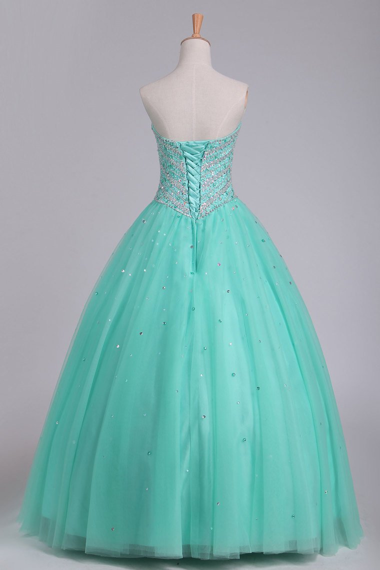 Ball Gown Sweetheart Tulle Quinceanera Dresses Floor Length Lace Up